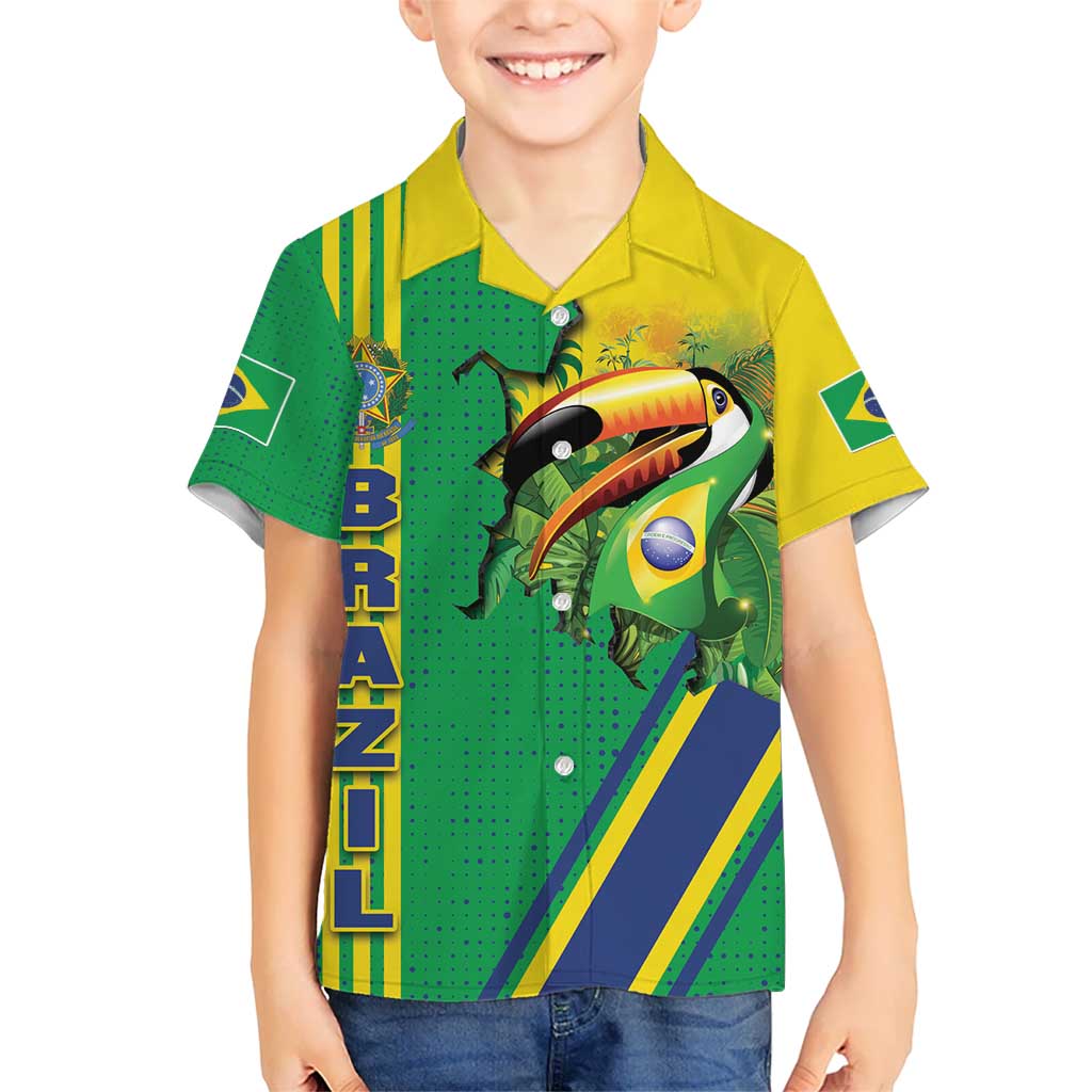 Brazil Flag Emblem Kid Hawaiian Shirt Toco Toucan In My Heart