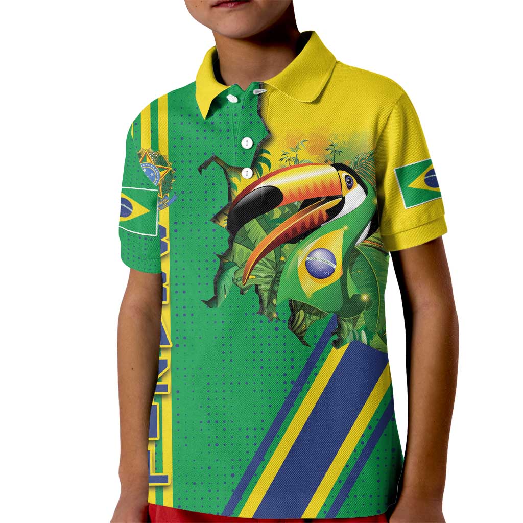 Brazil Flag Emblem Kid Polo Shirt Toco Toucan In My Heart