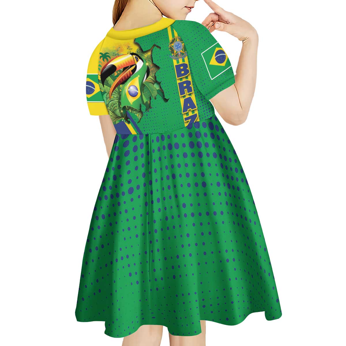 Brazil Flag Emblem Kid Short Sleeve Dress Toco Toucan In My Heart