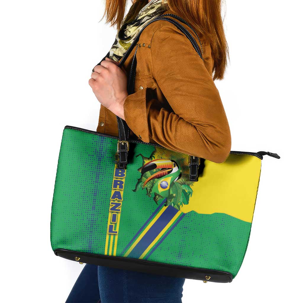 Brazil Flag Emblem Leather Tote Bag Toco Toucan In My Heart
