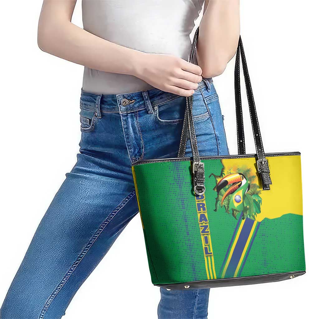 Brazil Flag Emblem Leather Tote Bag Toco Toucan In My Heart