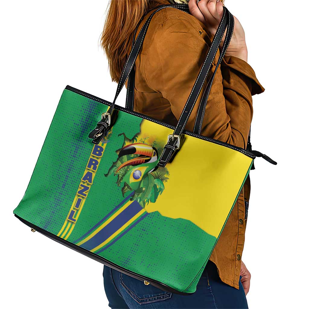 Brazil Flag Emblem Leather Tote Bag Toco Toucan In My Heart