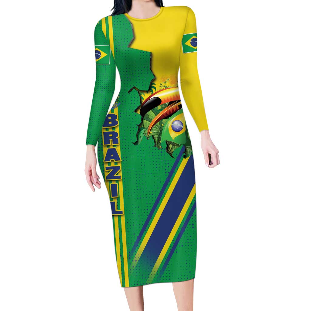 Brazil Flag Emblem Long Sleeve Bodycon Dress Toco Toucan In My Heart