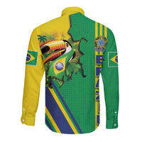 Brazil Flag Emblem Long Sleeve Button Shirt Toco Toucan In My Heart
