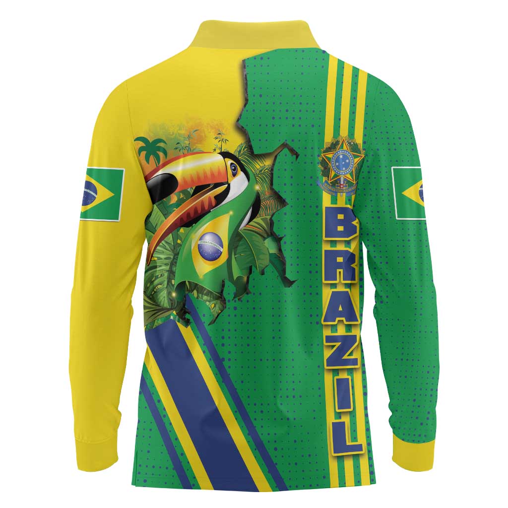 Brazil Flag Emblem Long Sleeve Polo Shirt Toco Toucan In My Heart