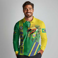 Brazil Flag Emblem Long Sleeve Polo Shirt Toco Toucan In My Heart