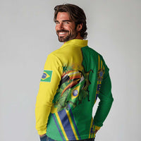 Brazil Flag Emblem Long Sleeve Polo Shirt Toco Toucan In My Heart