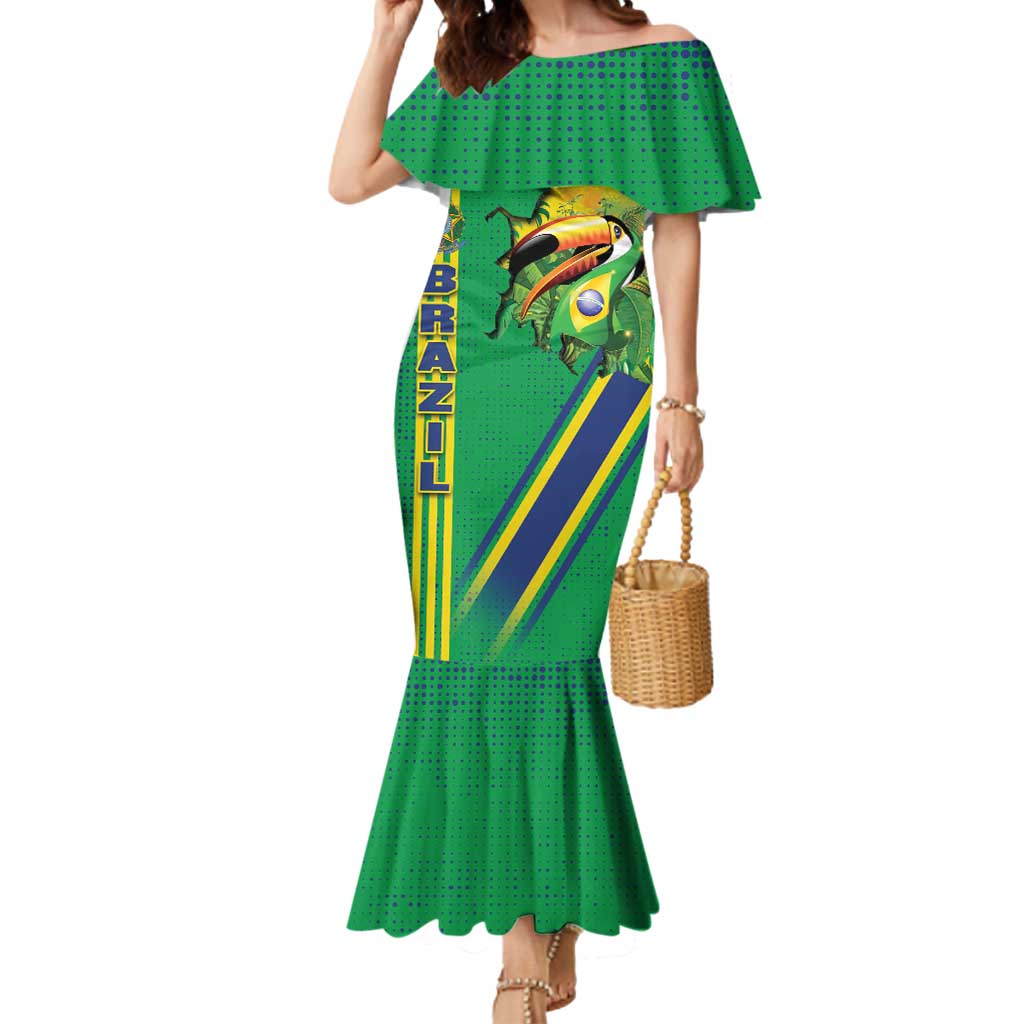 Brazil Flag Emblem Mermaid Dress Toco Toucan In My Heart