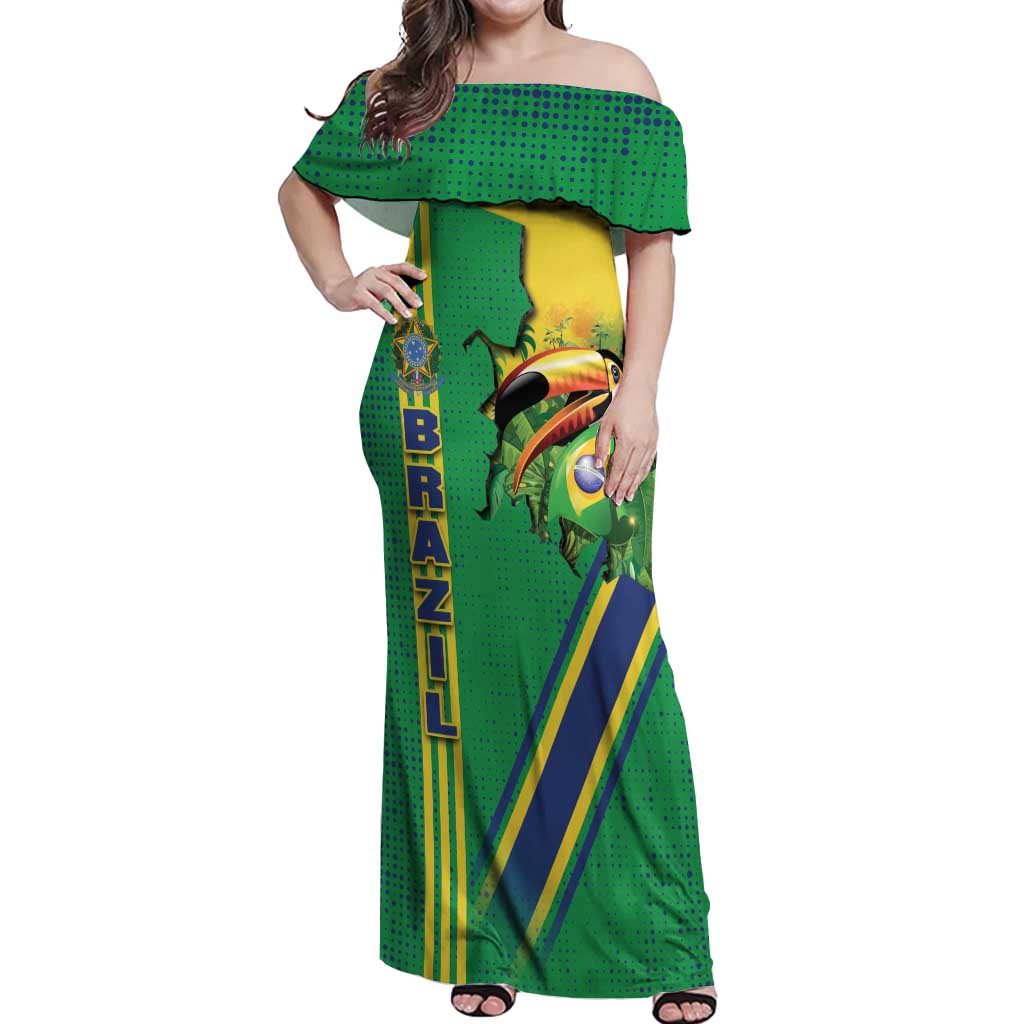 Brazil Flag Emblem Off Shoulder Maxi Dress Toco Toucan In My Heart