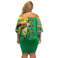Brazil Flag Emblem Off Shoulder Short Dress Toco Toucan In My Heart