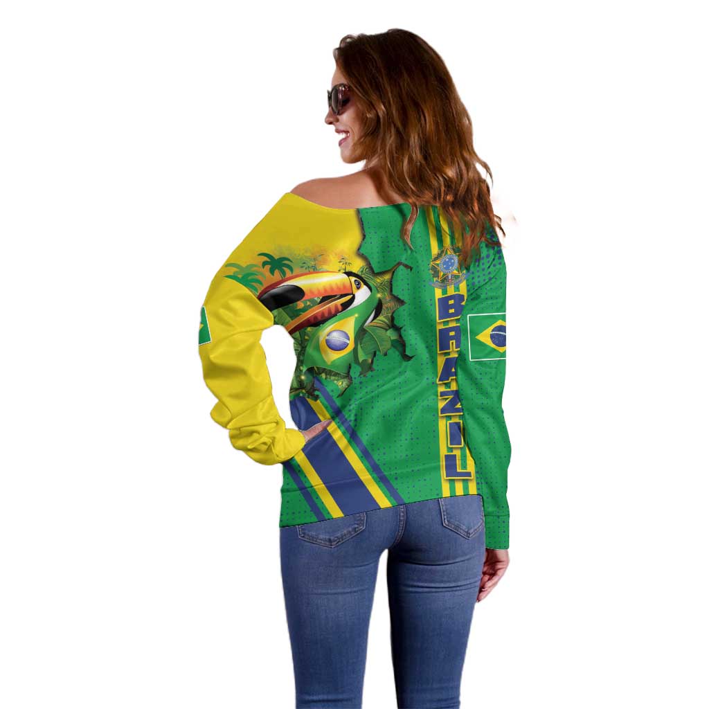 Brazil Flag Emblem Off Shoulder Sweater Toco Toucan In My Heart