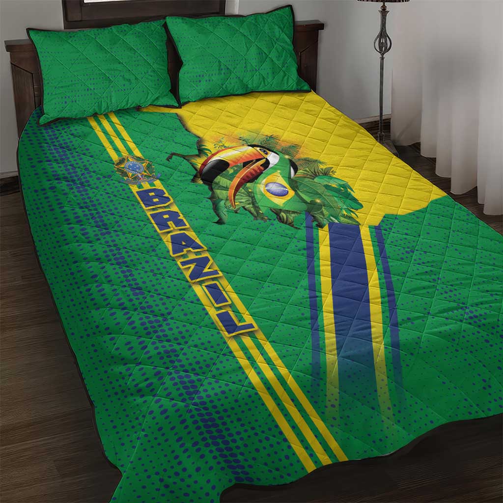 Brazil Flag Emblem Quilt Bed Set Toco Toucan In My Heart
