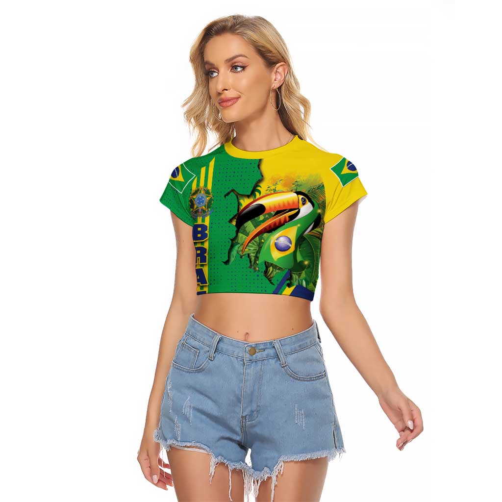 Brazil Flag Emblem Raglan Cropped T Shirt Toco Toucan In My Heart
