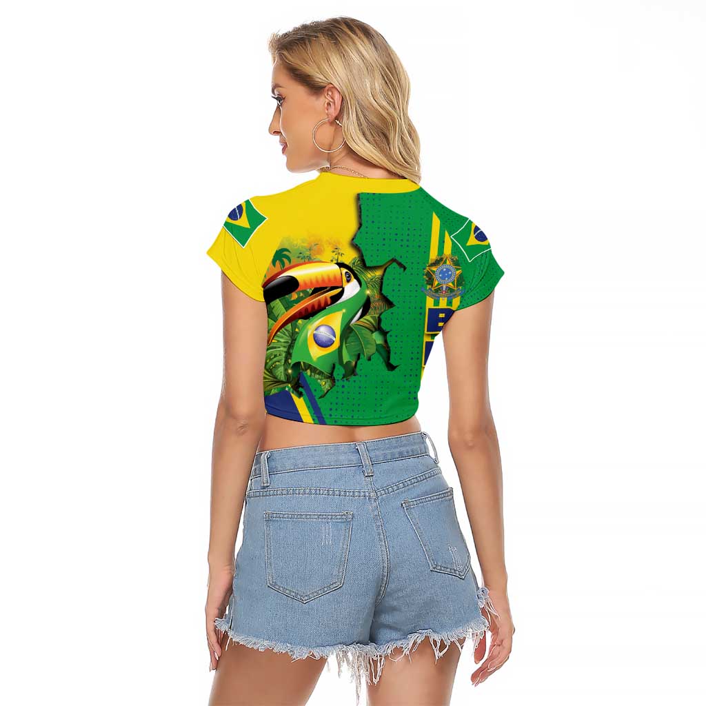 Brazil Flag Emblem Raglan Cropped T Shirt Toco Toucan In My Heart