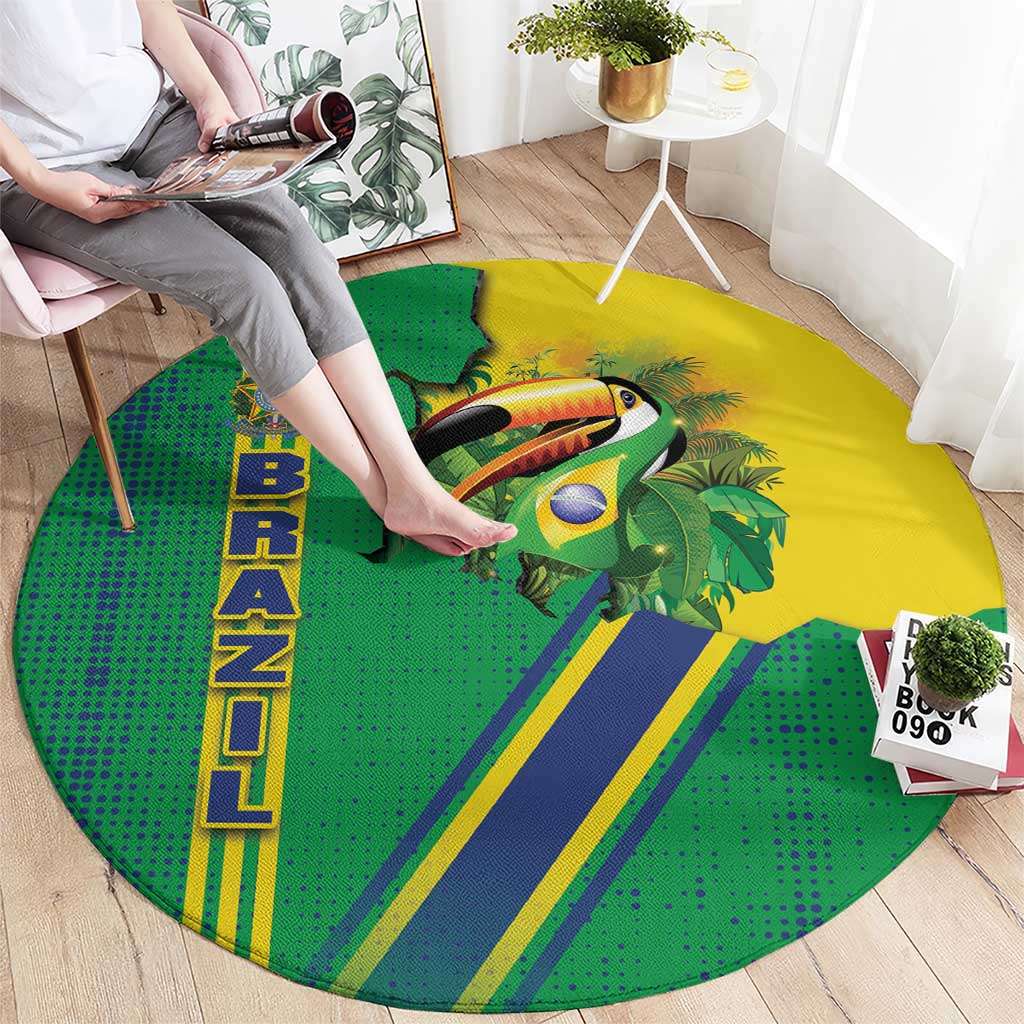 Brazil Flag Emblem Round Carpet Toco Toucan In My Heart