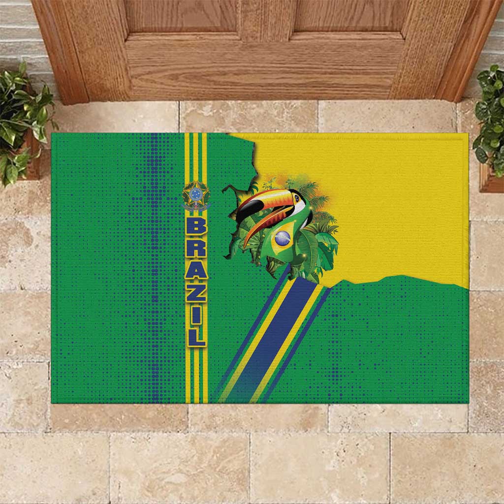 Brazil Flag Emblem Rubber Doormat Toco Toucan In My Heart