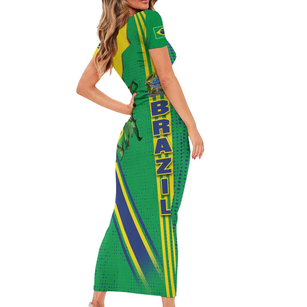 Brazil Flag Emblem Short Sleeve Bodycon Dress Toco Toucan In My Heart