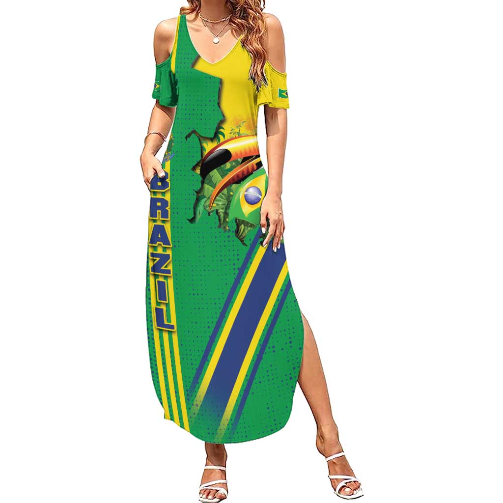 Brazil Flag Emblem Summer Maxi Dress Toco Toucan In My Heart