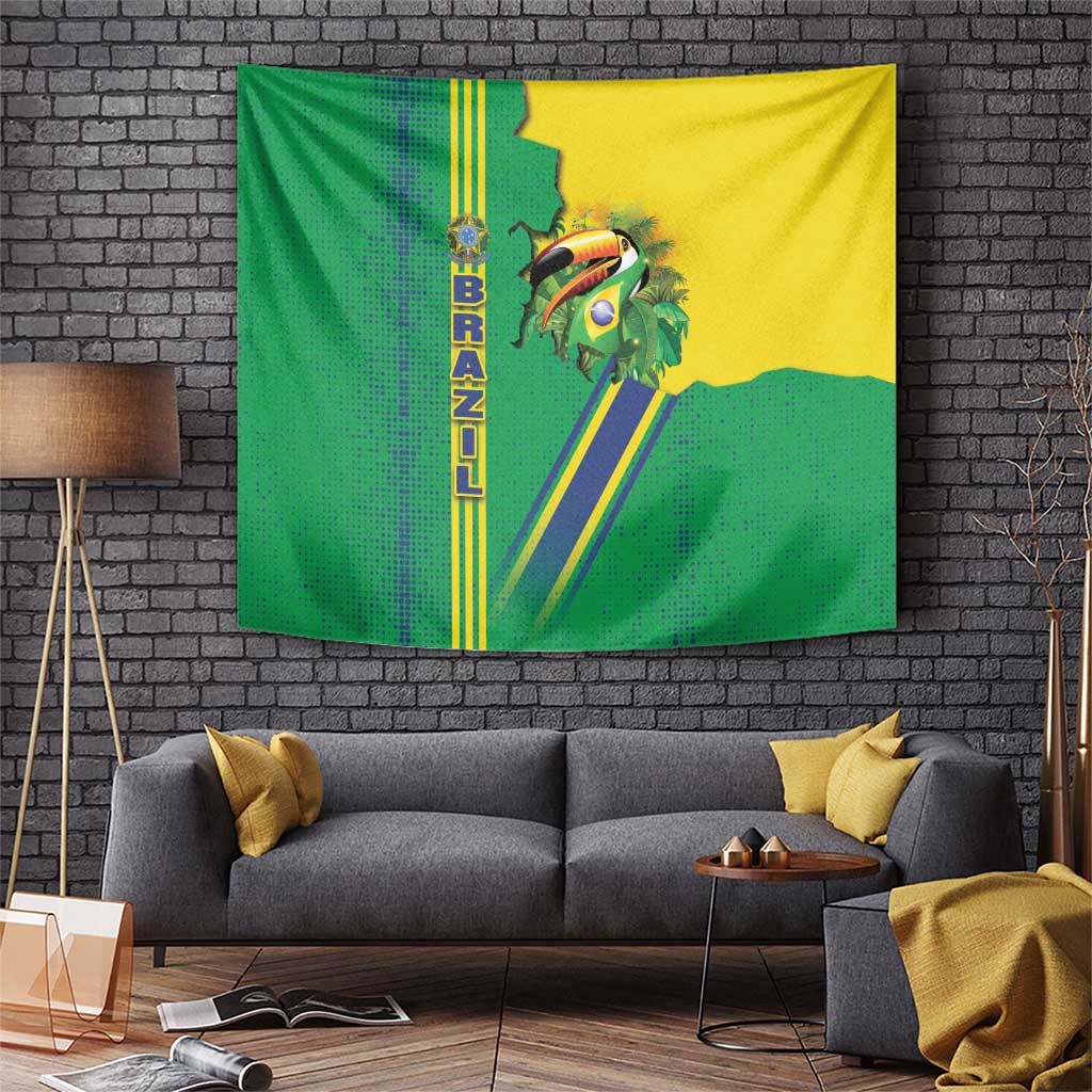 Brazil Flag Emblem Tapestry Toco Toucan In My Heart