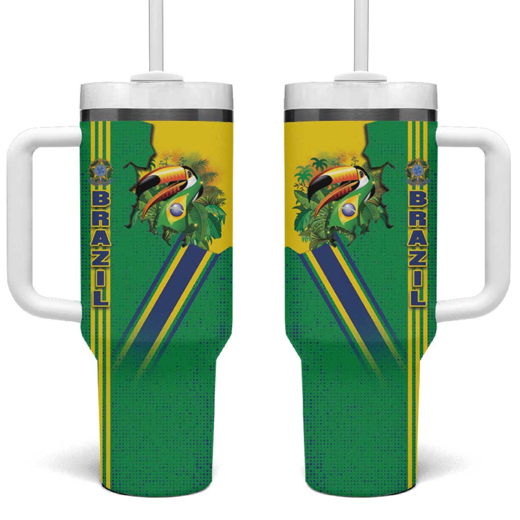 Brazil Flag Emblem Tumbler With Handle Toco Toucan In My Heart
