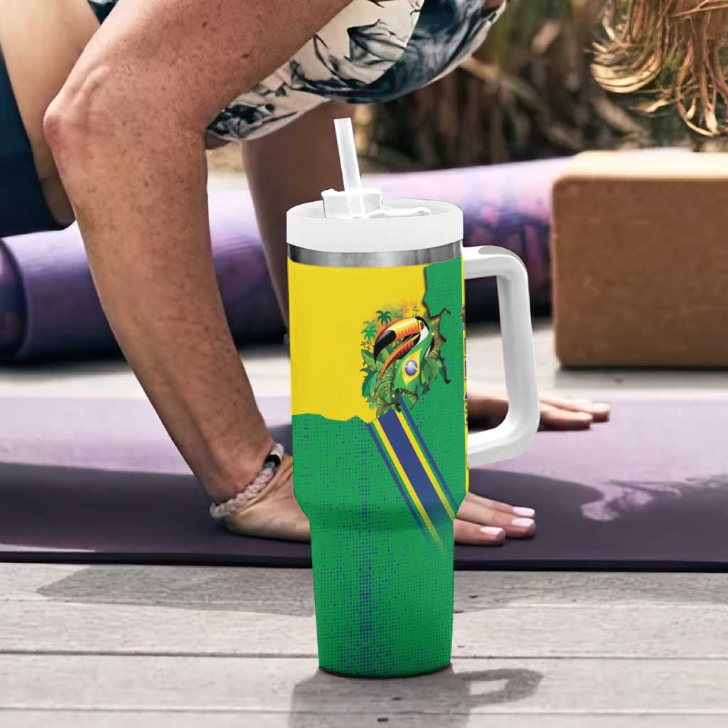 Brazil Flag Emblem Tumbler With Handle Toco Toucan In My Heart