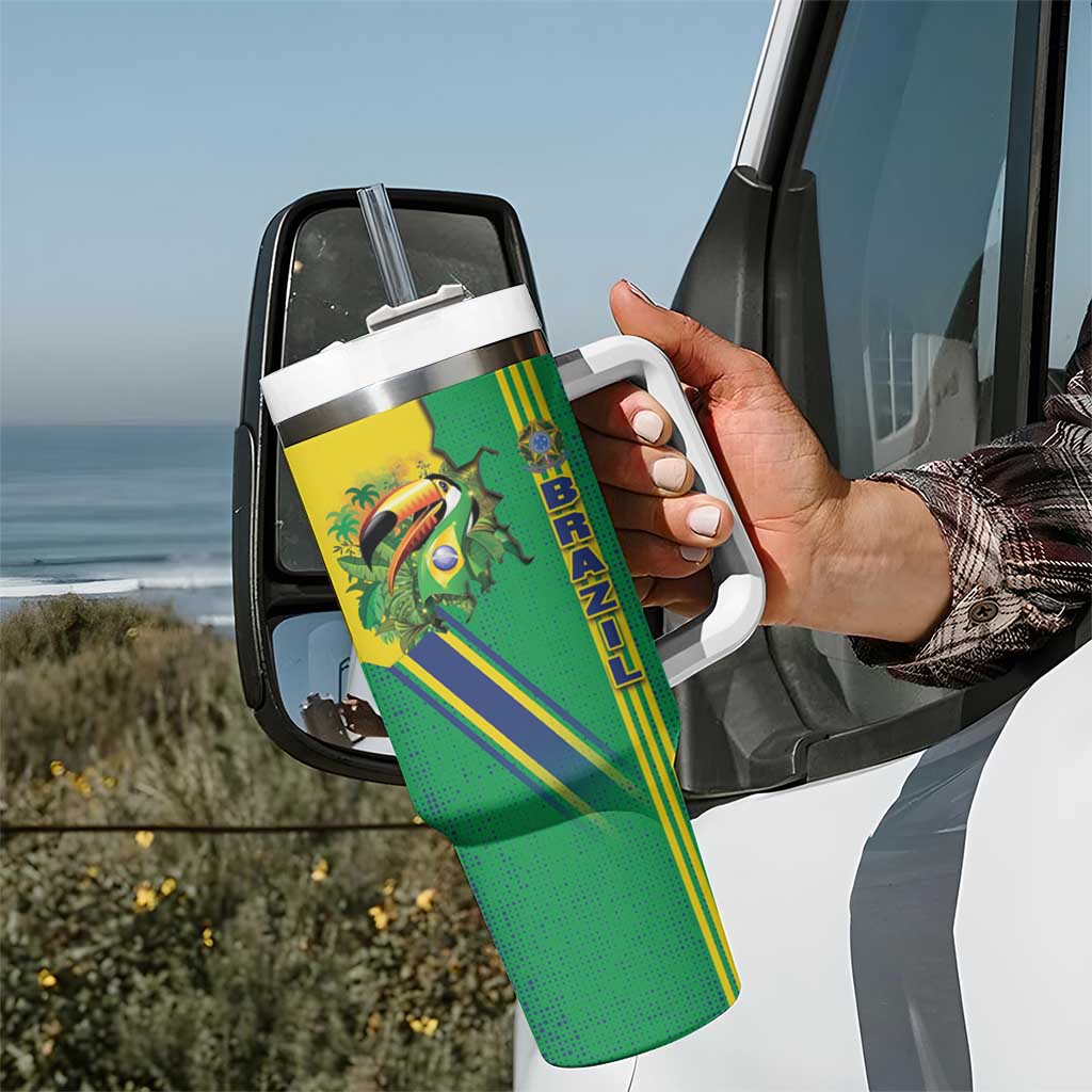 Brazil Flag Emblem Tumbler With Handle Toco Toucan In My Heart