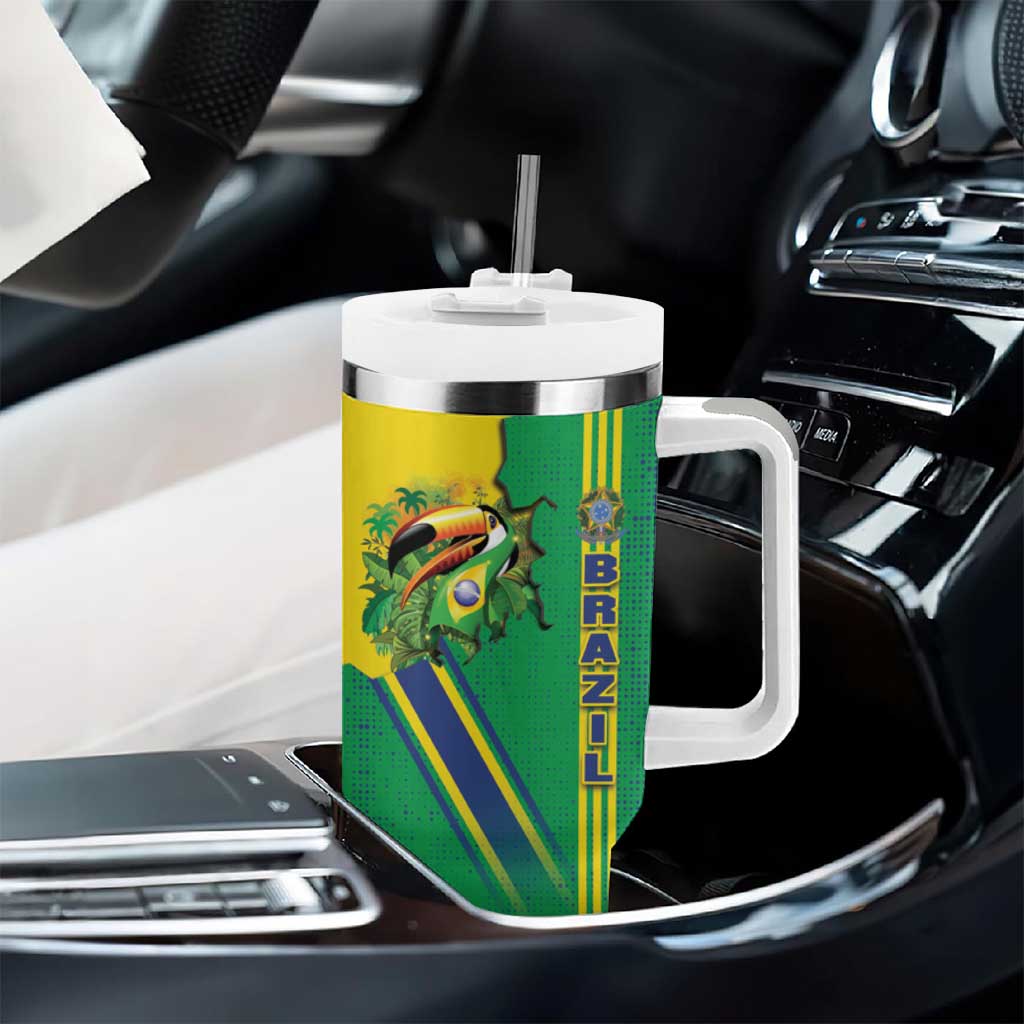 Brazil Flag Emblem Tumbler With Handle Toco Toucan In My Heart
