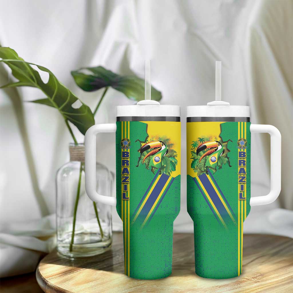 Brazil Flag Emblem Tumbler With Handle Toco Toucan In My Heart