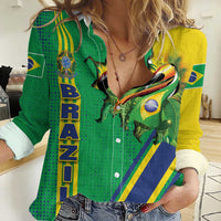 Brazil Flag Emblem Women Casual Shirt Toco Toucan In My Heart