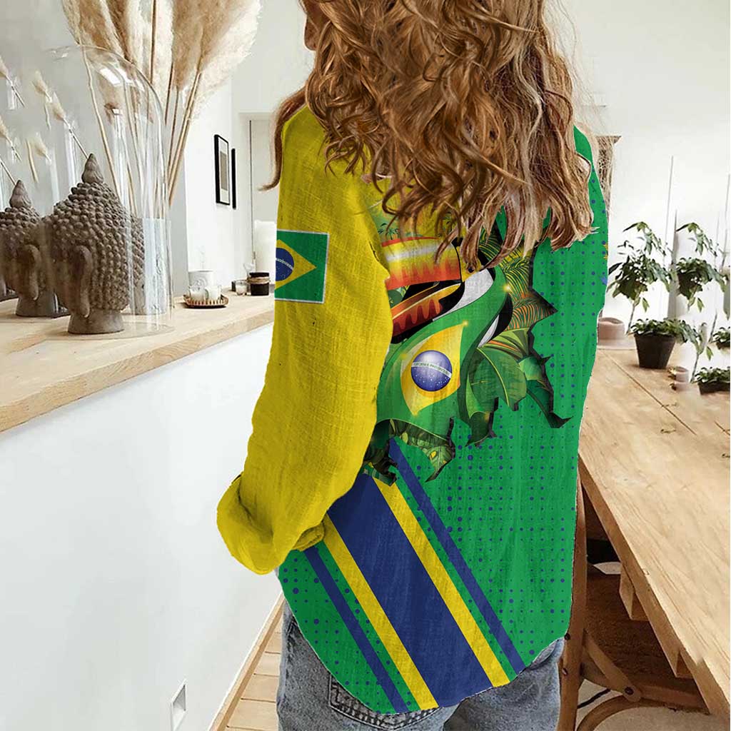 Brazil Flag Emblem Women Casual Shirt Toco Toucan In My Heart