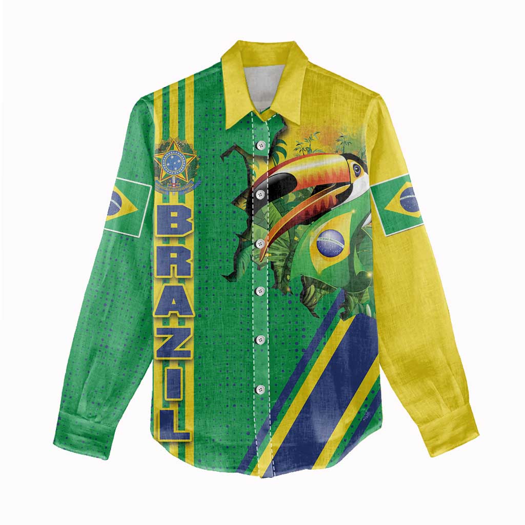 Brazil Flag Emblem Women Casual Shirt Toco Toucan In My Heart