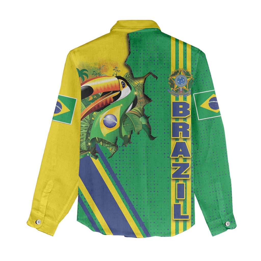 Brazil Flag Emblem Women Casual Shirt Toco Toucan In My Heart