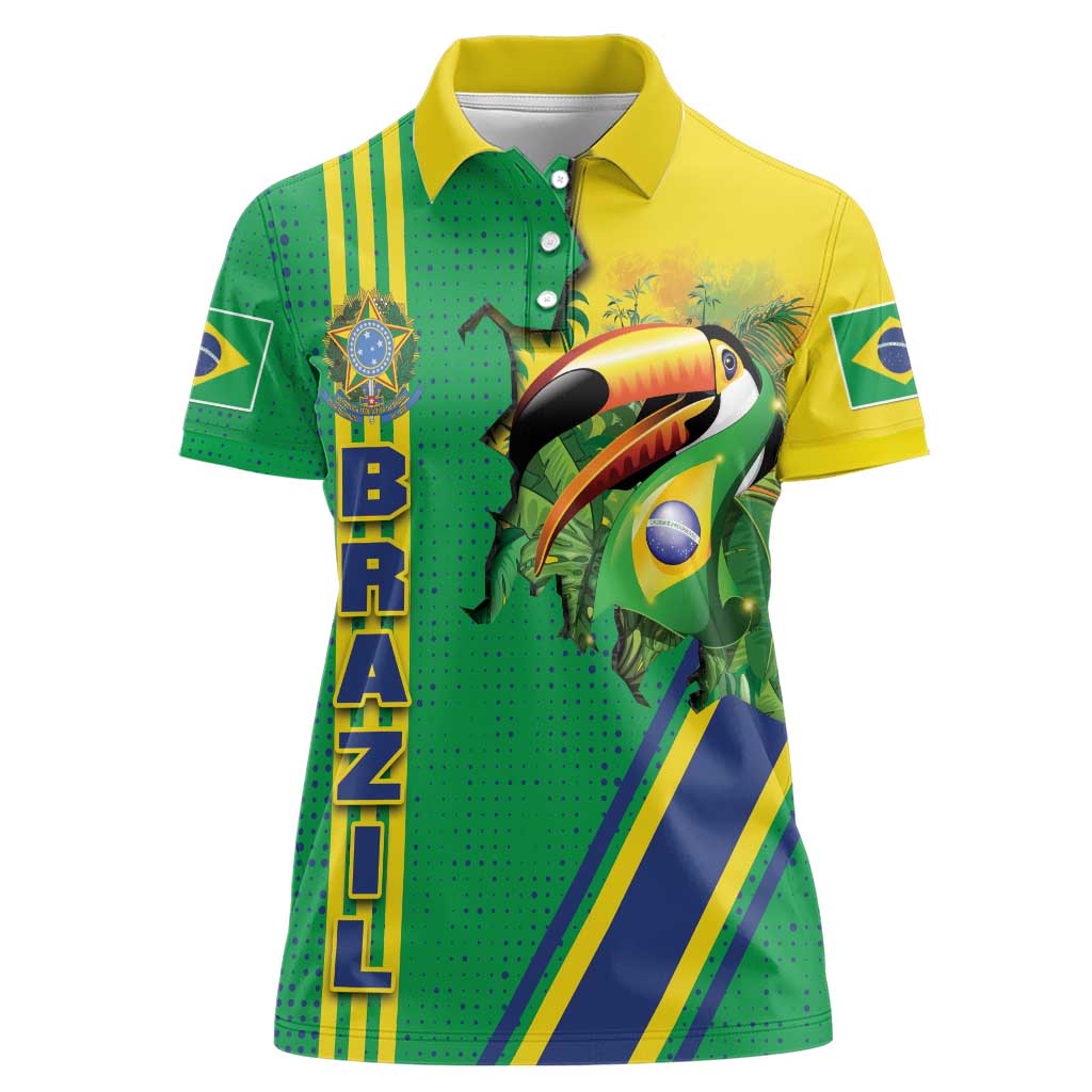 Brazil Flag Emblem Women Polo Shirt Toco Toucan In My Heart