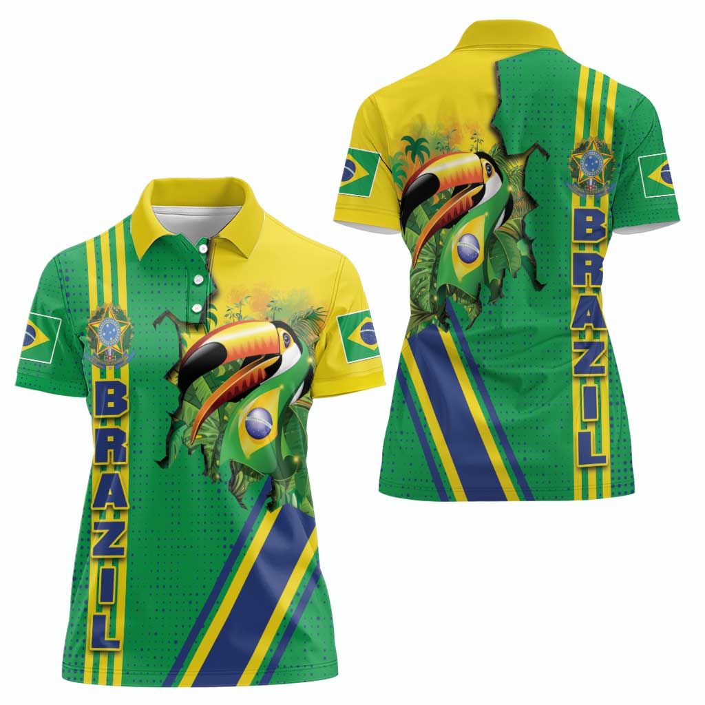Brazil Flag Emblem Women Polo Shirt Toco Toucan In My Heart