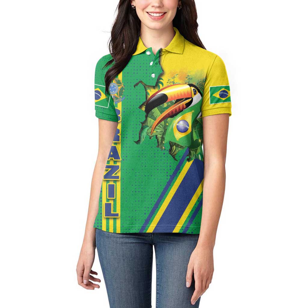 Brazil Flag Emblem Women Polo Shirt Toco Toucan In My Heart