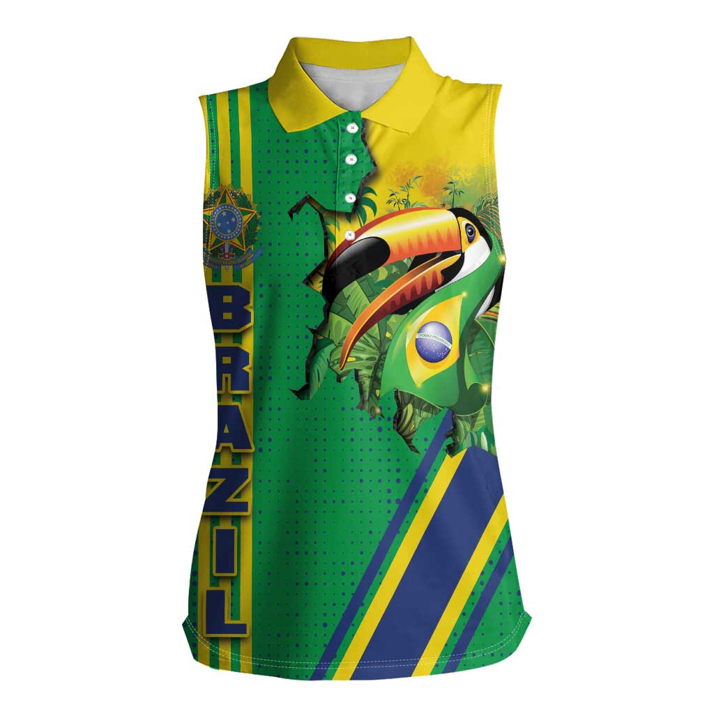 Brazil Flag Emblem Women Sleeveless Polo Shirt Toco Toucan In My Heart