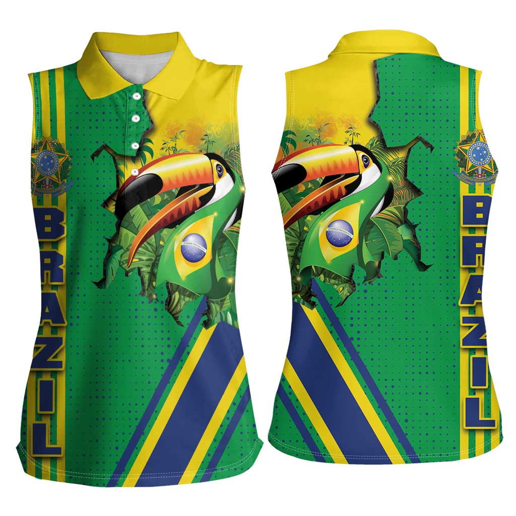 Brazil Flag Emblem Women Sleeveless Polo Shirt Toco Toucan In My Heart