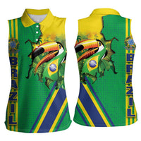 Brazil Flag Emblem Women Sleeveless Polo Shirt Toco Toucan In My Heart