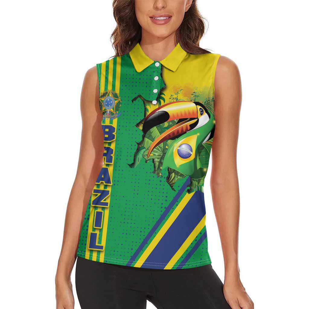 Brazil Flag Emblem Women Sleeveless Polo Shirt Toco Toucan In My Heart