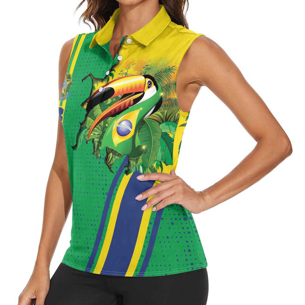 Brazil Flag Emblem Women Sleeveless Polo Shirt Toco Toucan In My Heart