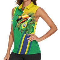 Brazil Flag Emblem Women Sleeveless Polo Shirt Toco Toucan In My Heart