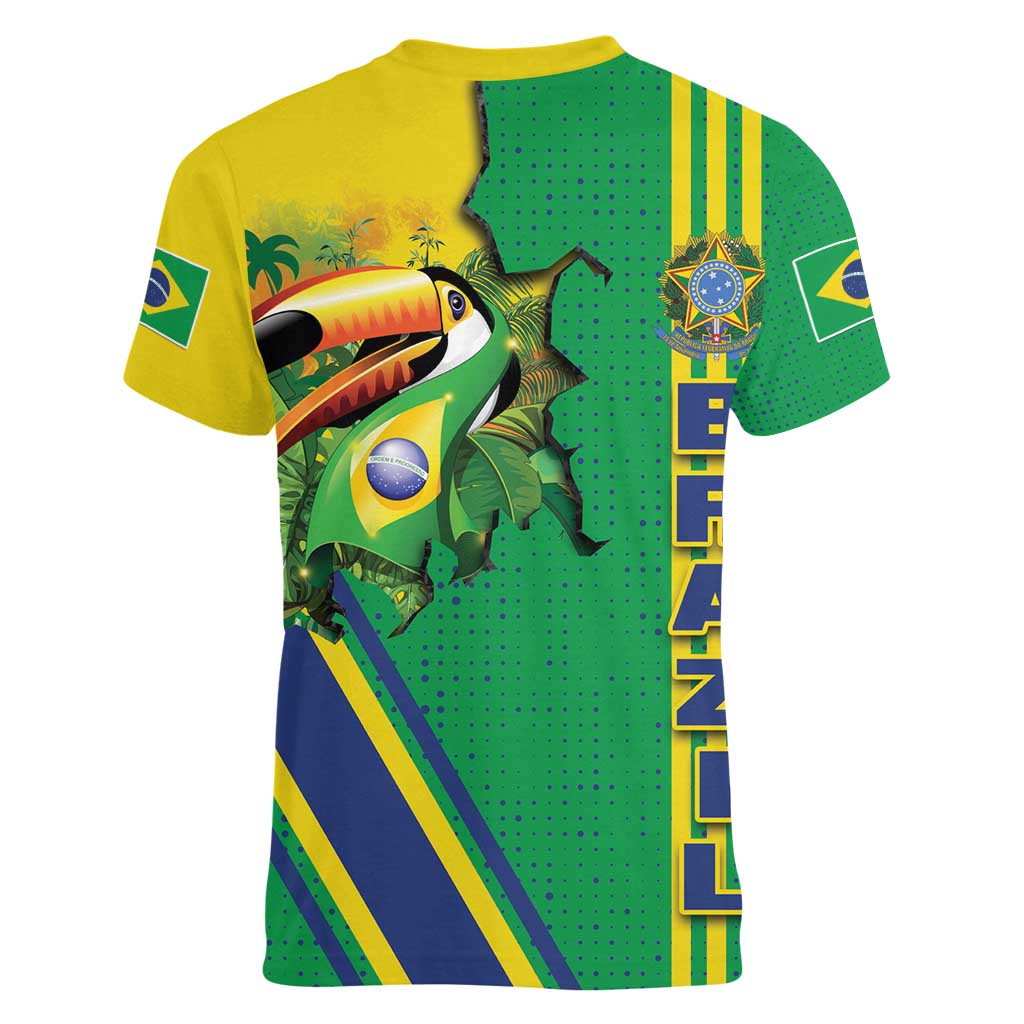 Brazil Flag Emblem Women V-Neck T-Shirt Toco Toucan In My Heart