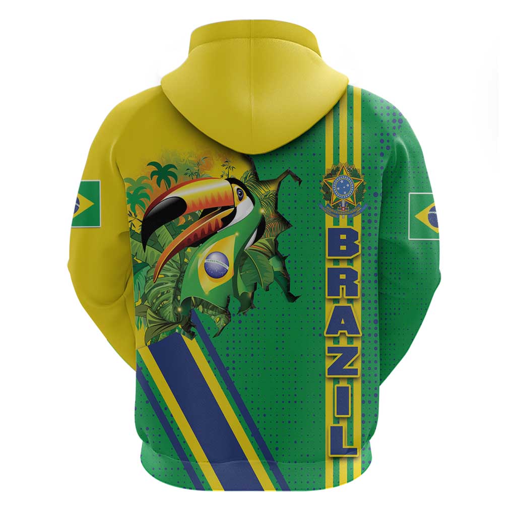 Brazil Flag Emblem Zip Hoodie Toco Toucan In My Heart