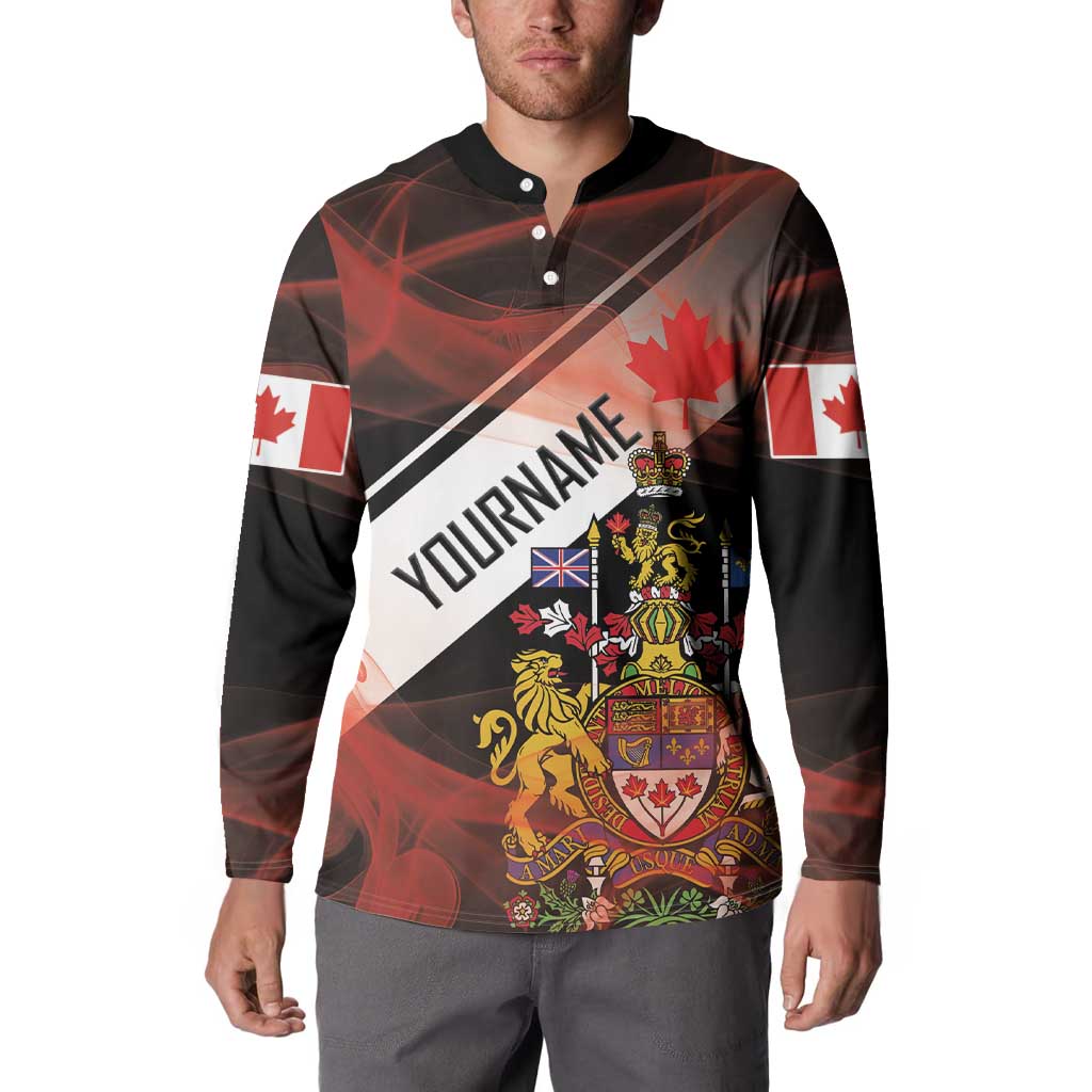 Canada Flag Coat of Arms Button Sweatshirt Light Wave Abstract Style