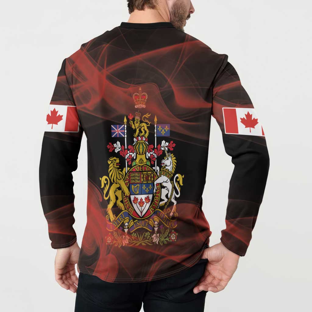 Canada Flag Coat of Arms Button Sweatshirt Light Wave Abstract Style