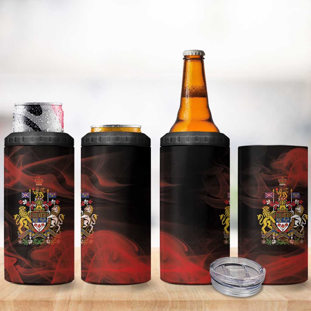 Canada Flag Coat of Arms 4 in 1 Can Cooler Tumbler Light Wave Abstract Style