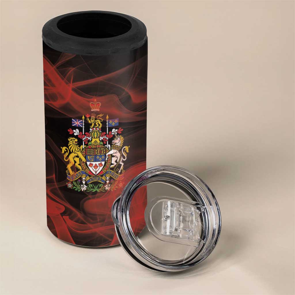 Canada Flag Coat of Arms 4 in 1 Can Cooler Tumbler Light Wave Abstract Style