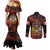 Canada Flag Coat of Arms Couples Matching Mermaid Dress and Long Sleeve Button Shirt Light Wave Abstract Style