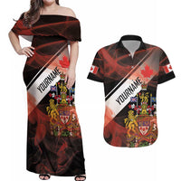 Canada Flag Coat of Arms Couples Matching Off Shoulder Maxi Dress and Hawaiian Shirt Light Wave Abstract Style