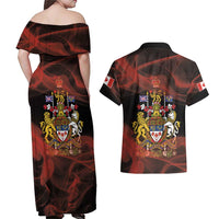 Canada Flag Coat of Arms Couples Matching Off Shoulder Maxi Dress and Hawaiian Shirt Light Wave Abstract Style